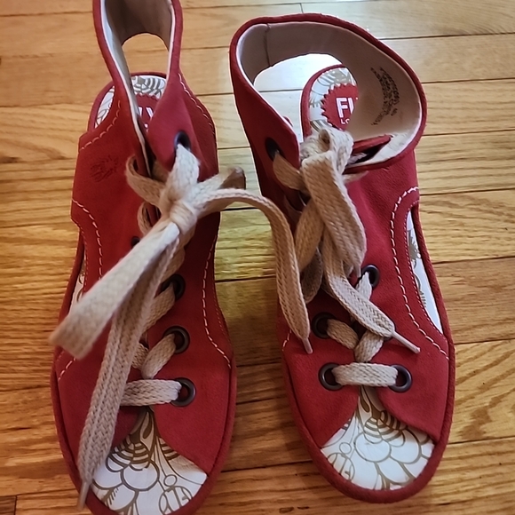 Fly London YABA Red Open-Toe Lace Up Gladiator Wedge - Picture 1 of 9